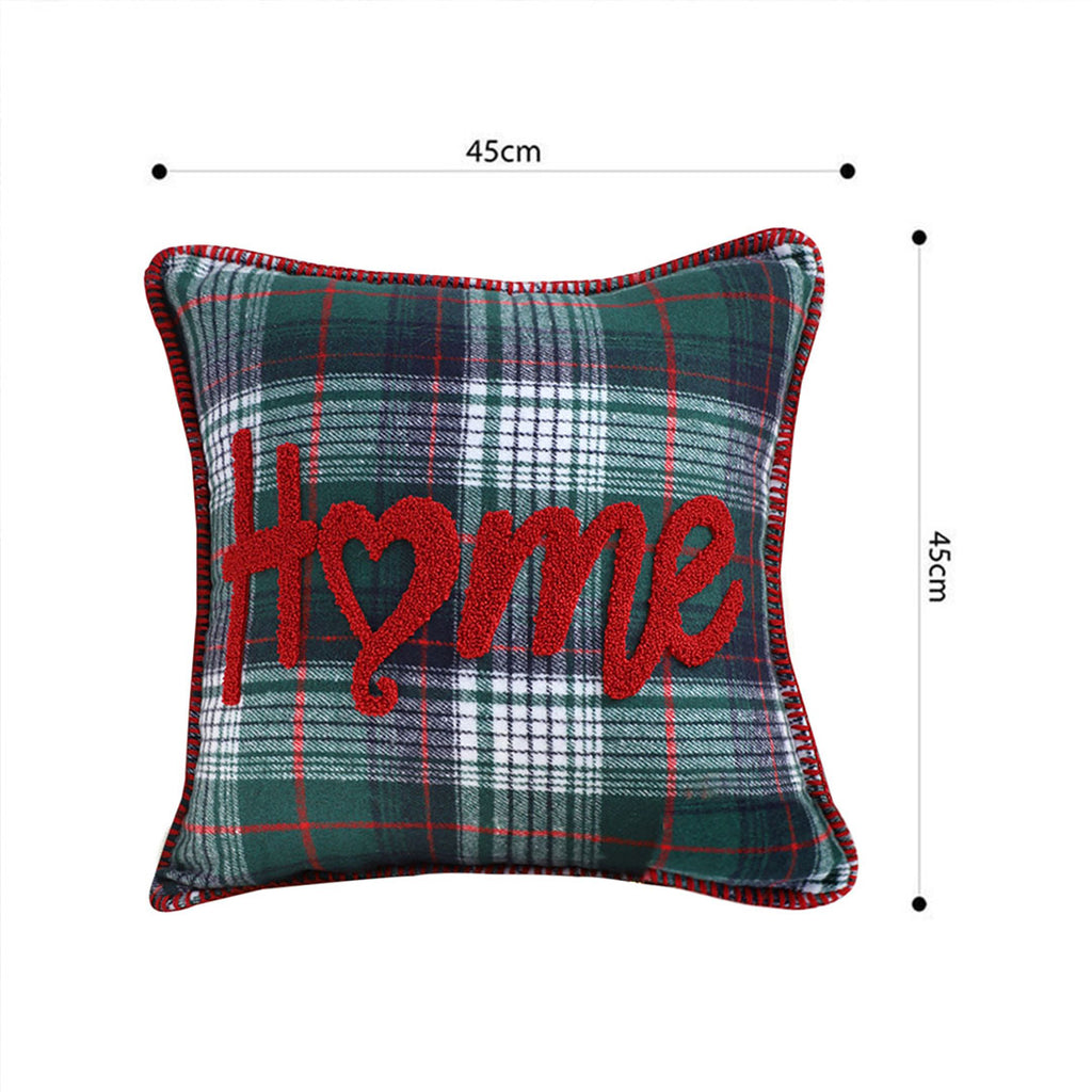 SOGA 45cm Rustic Plaid "Home" Accent Pillow Cover
