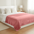 SOGA 3PC Cozy Set – Pink Flannel Throw Blanket with Decorative Pillow Covers (Chevron Pure & Scalloped Wave White Design)