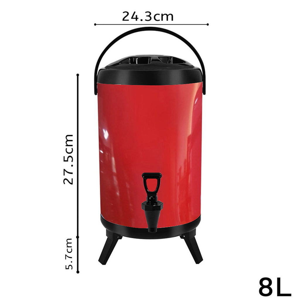 SOGA 2X 2.1 Gal Stainless Steel Insulated Milk Tea Barrel Hot and Cold Beverage Dispenser Container with Faucet Red