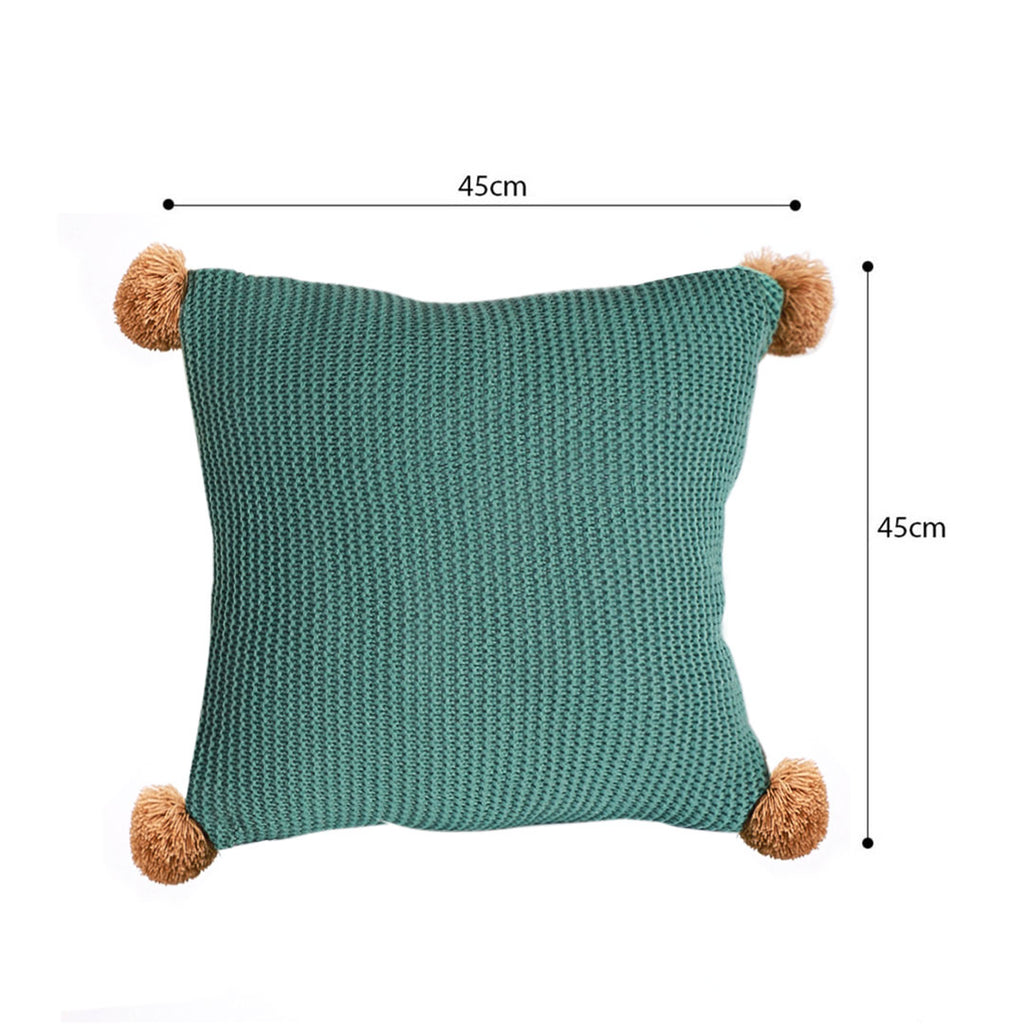 SOGA 45cm Ribbed Knit Pillowcase with Pom-Poms (Sage Green)