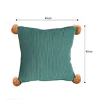 SOGA 45cm Ribbed Knit Pillowcase with Pom-Poms (Sage Green)