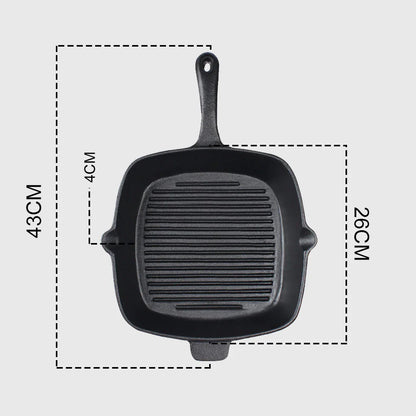 SOGA 2X 26cm Square Ribbed Cast Iron Frying Pan Skillet Steak Sizzle Platter with Handle