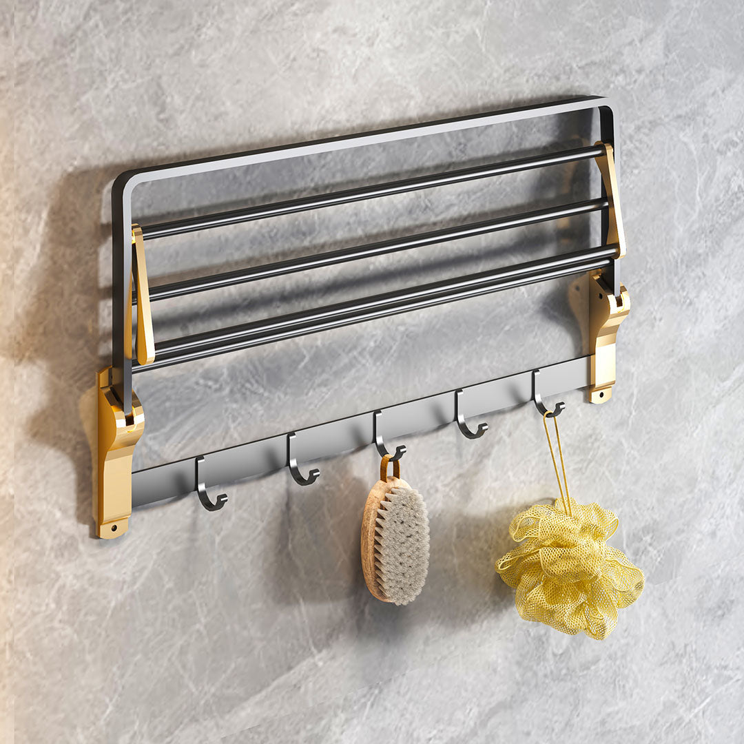 SOGA 2X 63cm Wall-Mounted Double Pole Towel Holder Bathroom Organiser Rail Hanger with Hooks