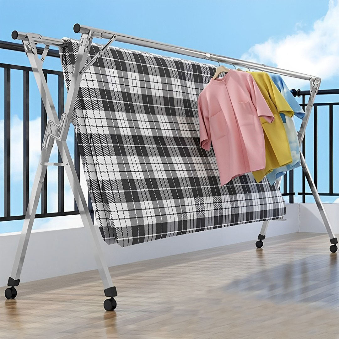 SOGA 2X 1.6m Portable Standing Clothes Drying Rack Foldable Space-Saving Laundry Holder with Wheels