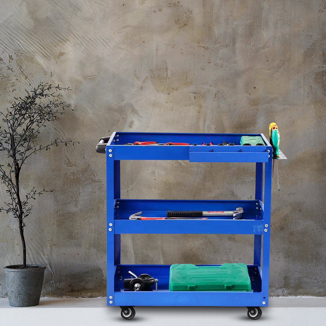 SOGA 3 Tier Tool Storage Cart Portable Service Utility Heavy Duty Mobile Trolley Blue