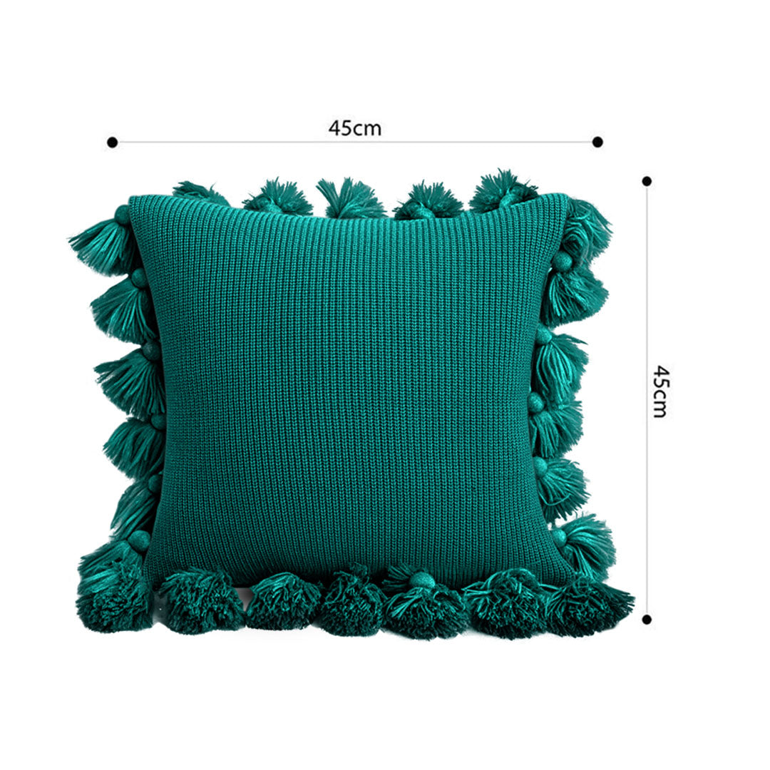 SOGA 45cm Textured Pillowcase with Pom-Pom Trim (Emerald Green)