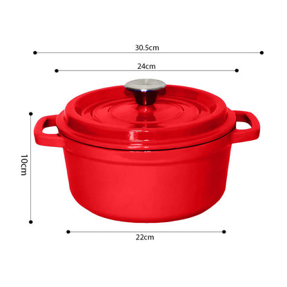 SOGA 2X Cast Iron 24cm Enamel Porcelain Stewpot Casserole Stew Cooking Pot With Lid Red