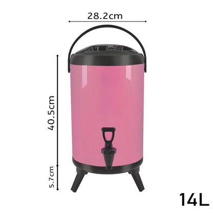 SOGA 14L Stainless Steel Insulated Milk Tea Barrel Hot and Cold Beverage Dispenser Container with Faucet Pink