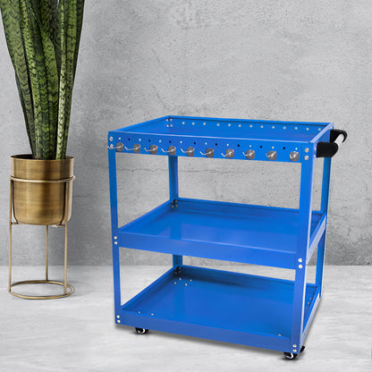 SOGA 2X 3 Tier Tool Storage Cart Portable Service Utility Heavy Duty Mobile Trolley with Hooks Blue