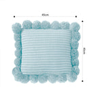 SOGA 45cm Light Blue Ribbed Pillow Cover with Pom Poms