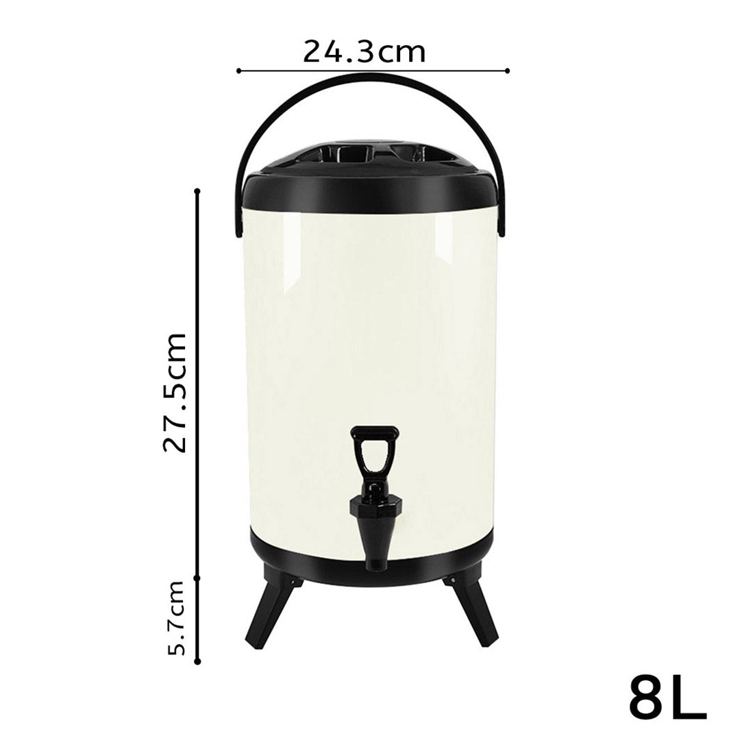 SOGA 8L Stainless Steel Insulated Milk Tea Barrel Hot and Cold Beverage Dispenser Container with Faucet White