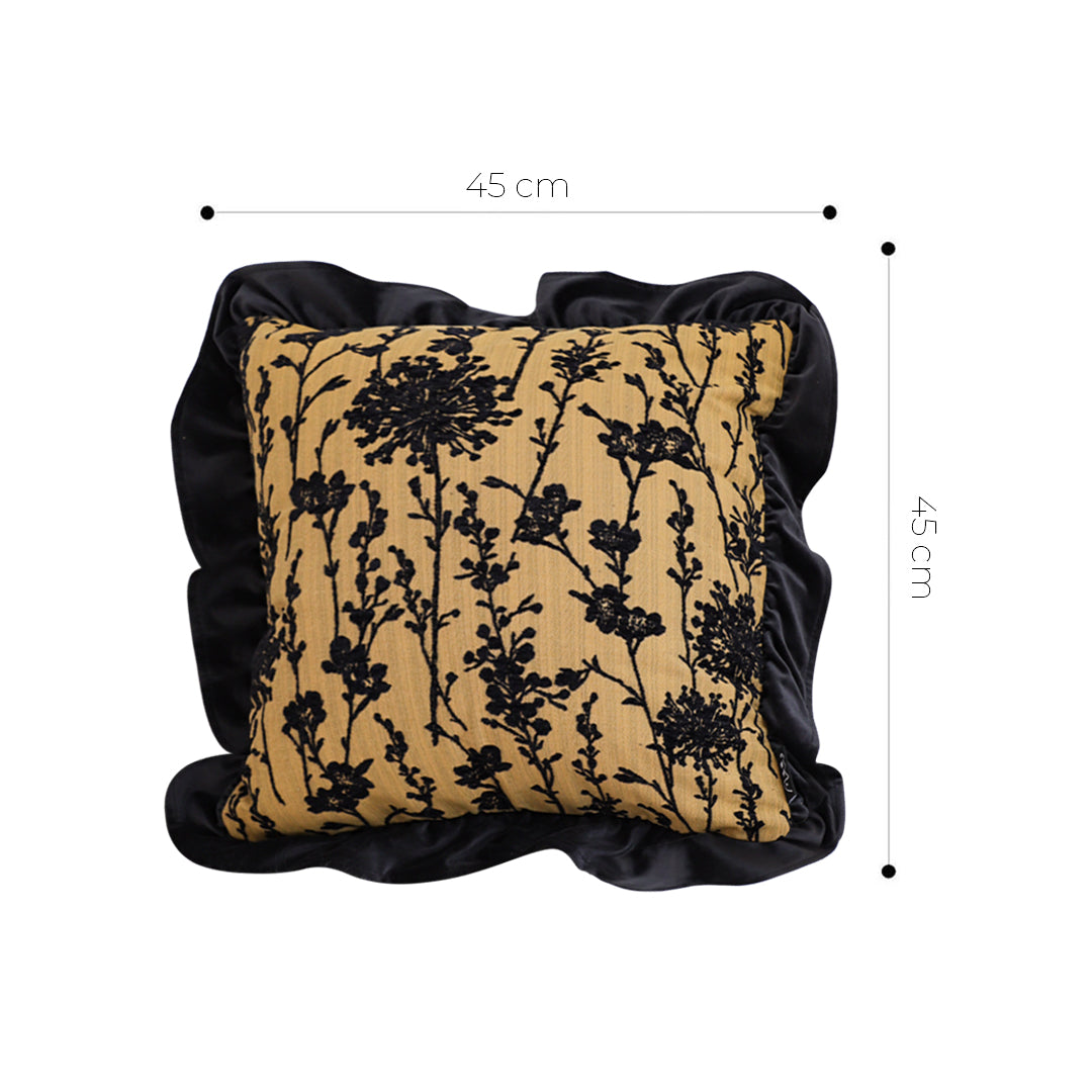 SOGA 45cm Elegant Black & Gold Floral Velvet Pillowcase