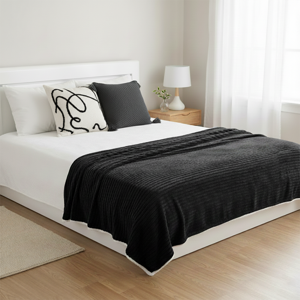 SOGA 3PC Cozy Home Set – Flannel Throw Blanket with Decorative Pillow Covers (Knit & Abstract Design)