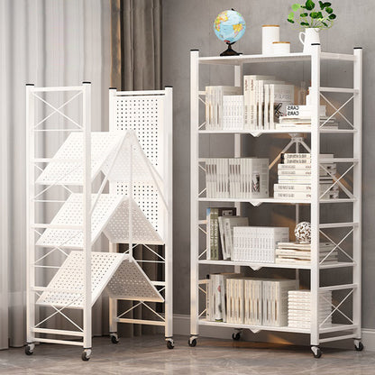 SOGA 2X 5 Tier Steel White Foldable Display Stand Multi-Functional Shelves Portable Storage Organizer with Wheels