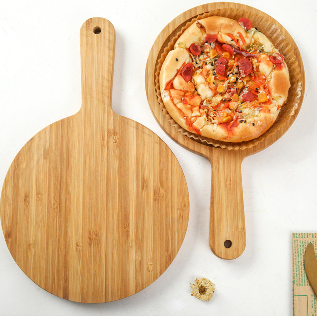 SOGA 7 inch Blonde Round Premium Wooden Serving Tray Board Paddle with Handle Home Decor