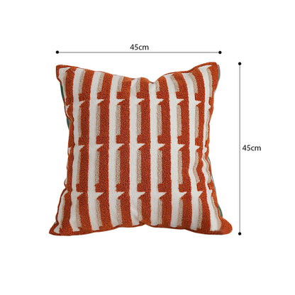 SOGA 45cm Rust Orange & Off-White Striped Polyester Decorative Pillowcase