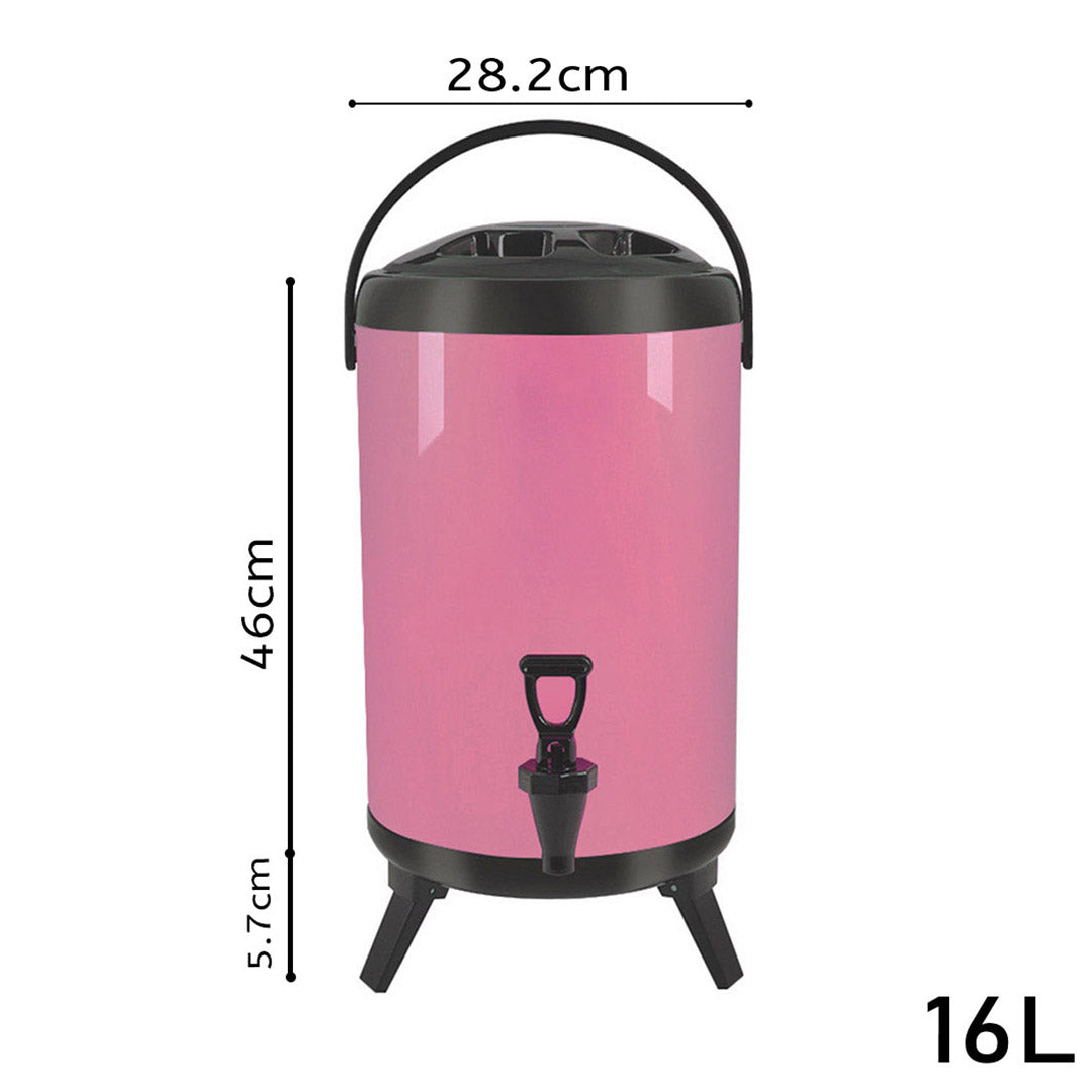 SOGA 4X 16L Stainless Steel Insulated Milk Tea Barrel Hot and Cold Beverage Dispenser Container with Faucet Pink