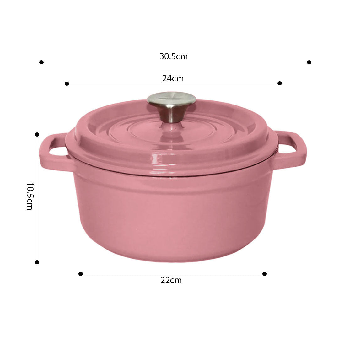 SOGA 2X Cast Iron 24cm Enamel Porcelain Stewpot Casserole Stew Cooking Pot With Lid Pink