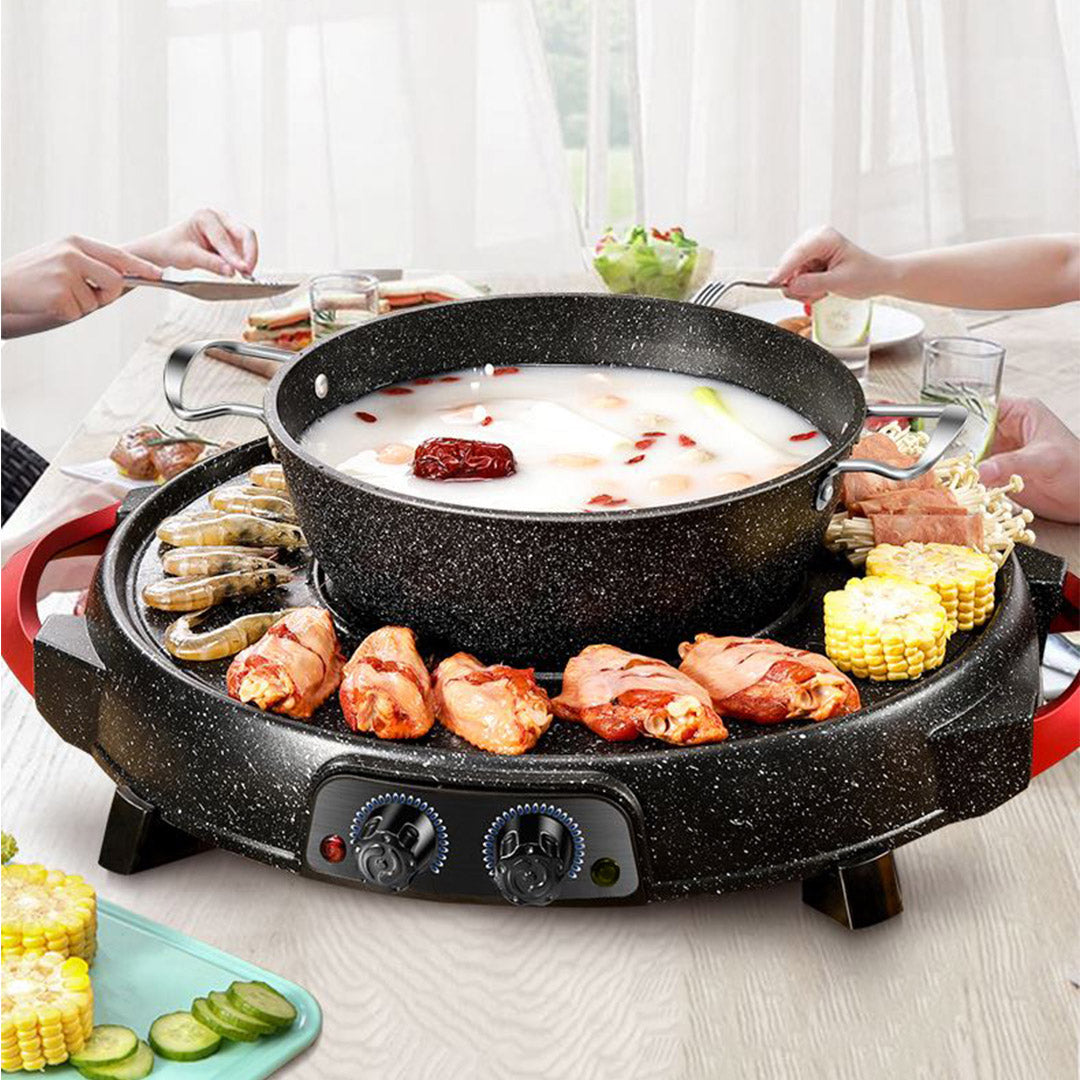 SOGA 2X 2 in 1 Electric Stone Coated Teppanyaki Grill Plate Steamboat Hotpot