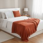 SOGA 3PC Cozy Red Knit Set – Diamond Throw Blanket with Cable Knit Pillow Covers (Diamond & Pure Design)
