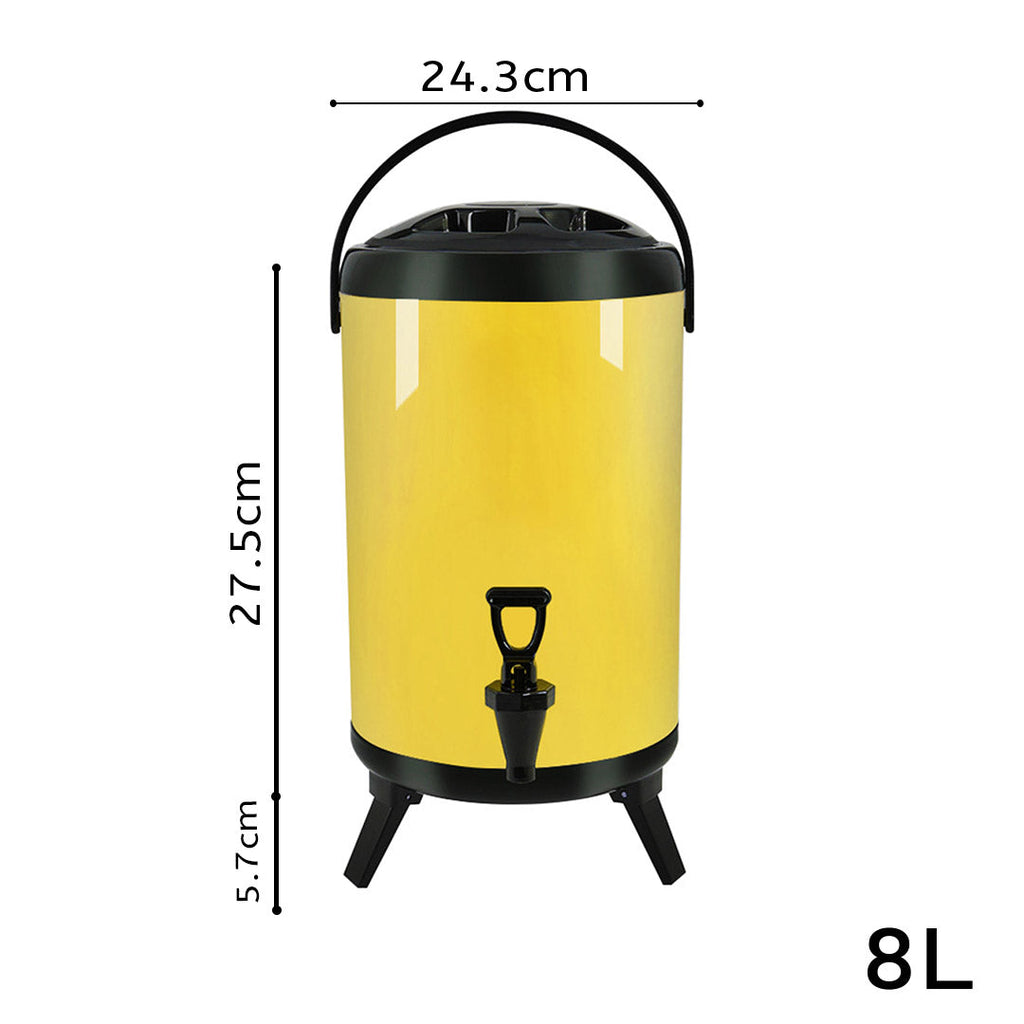 SOGA 8X 2.1 Gal Stainless Steel Insulated Milk Tea Barrel Hot and Cold Beverage Dispenser Container with Faucet Yellow