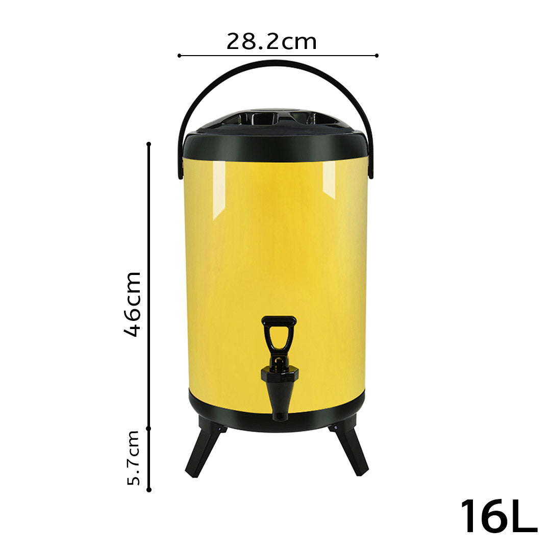 SOGA 4X 16L Stainless Steel Insulated Milk Tea Barrel Hot and Cold Beverage Dispenser Container with Faucet Yellow