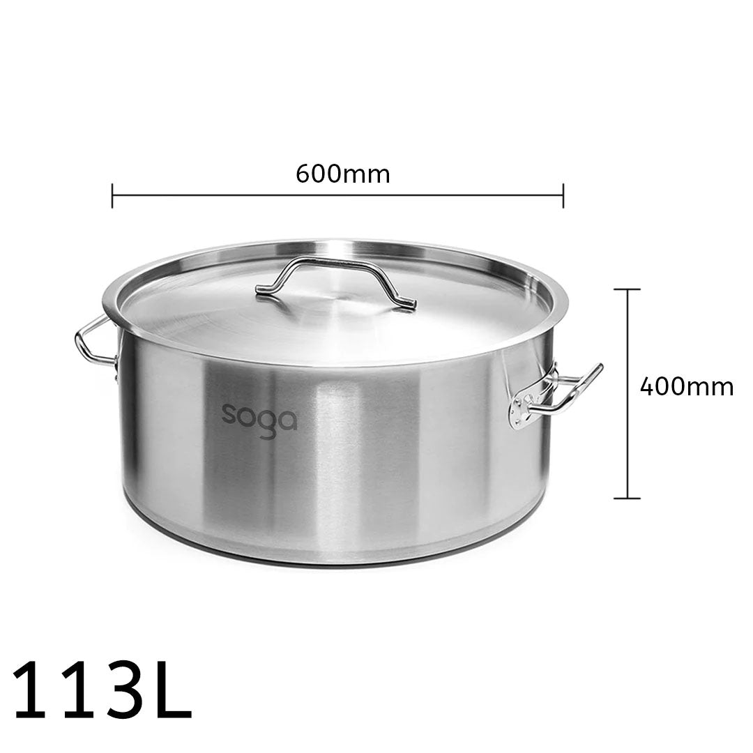 SOGA Stock Pot 113Lt Top Grade Thick Stainless Steel Stockpot 18/10