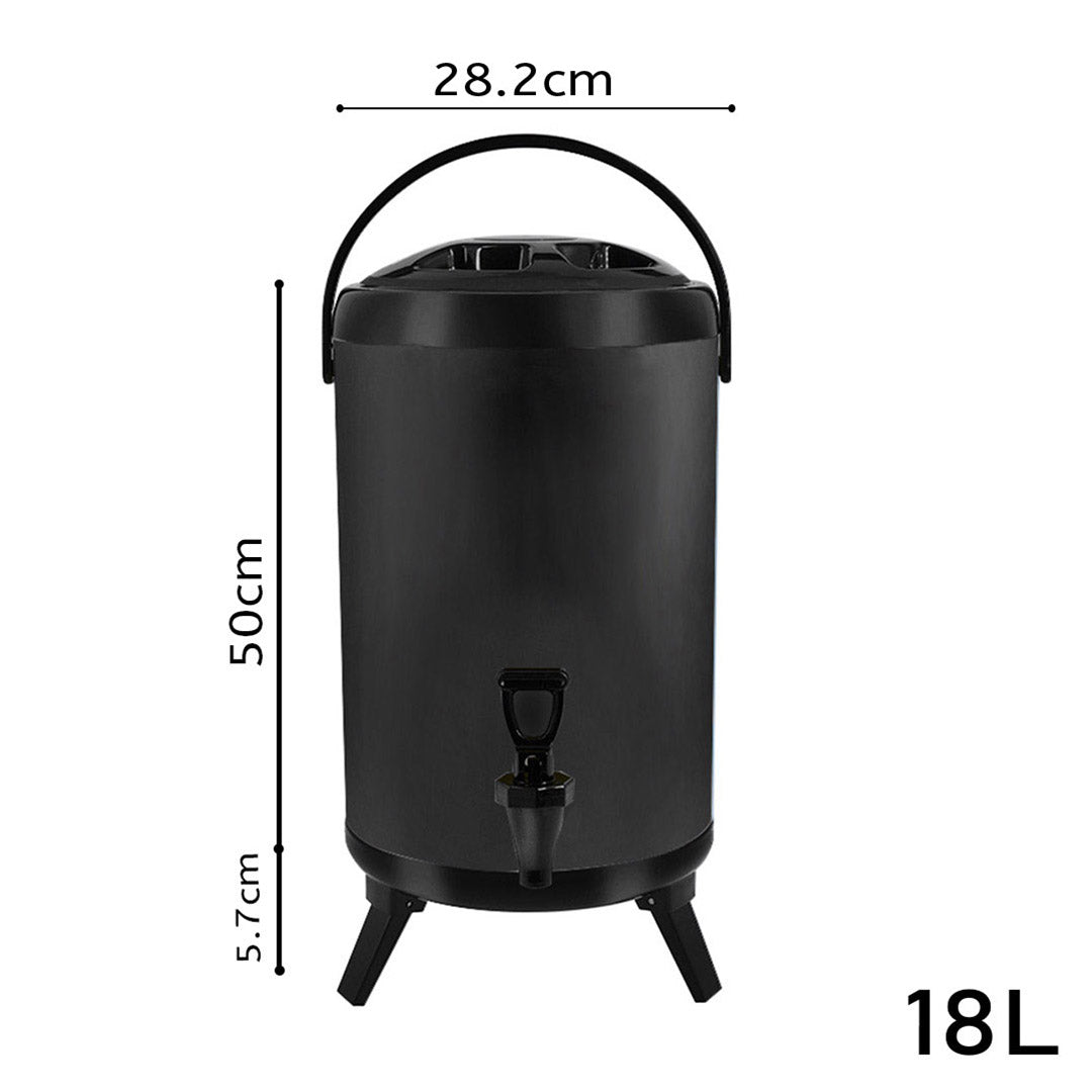 SOGA 8X 18L Stainless Steel Insulated Milk Tea Barrel Hot and Cold Beverage Dispenser Container with Faucet Black