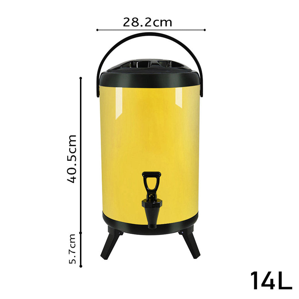 SOGA 4X 3.7 Gal Stainless Steel Insulated Milk Tea Barrel Hot and Cold Beverage Dispenser Container with Faucet Yellow