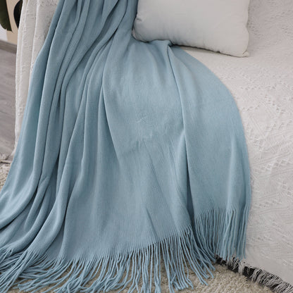 SOGA 2X Sky Blue Acrylic Knitted Throw Blanket Solid Fringed Warm Cozy Woven Cover Couch Bed Sofa Home Decor