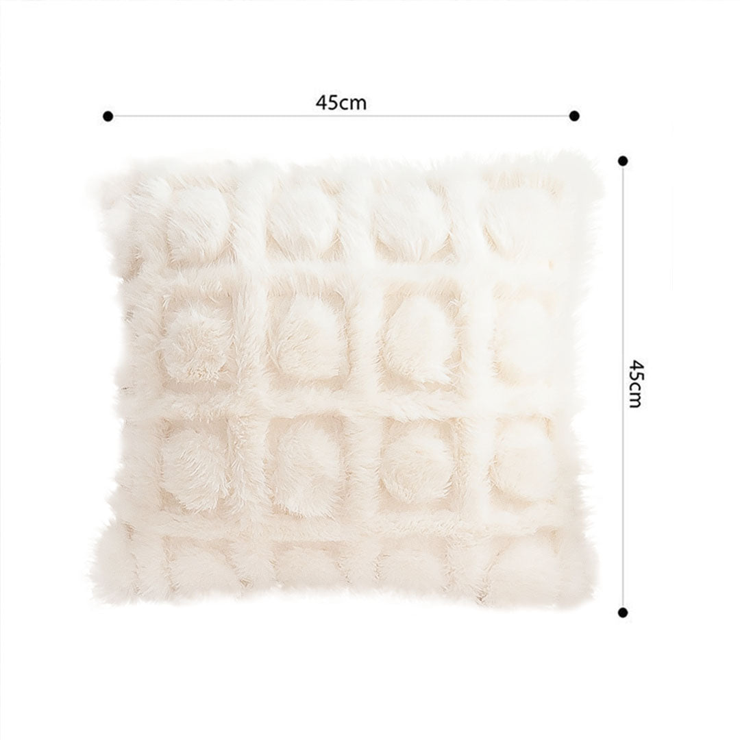 SOGA 45cm Cream Pom-Pom Grid Pillowcase