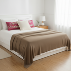 SOGA 4PC Christmas Set – Coffee Knitted Throw with Fringes + Script & Cream Pillowcases – Cozy Festive Decor