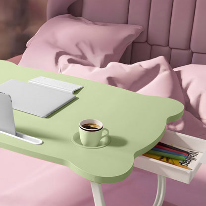 SOGA Green Portable Bed Table Adjustable Folding Mini Desk With Mini Drawer and Cup-Holder Home Decor