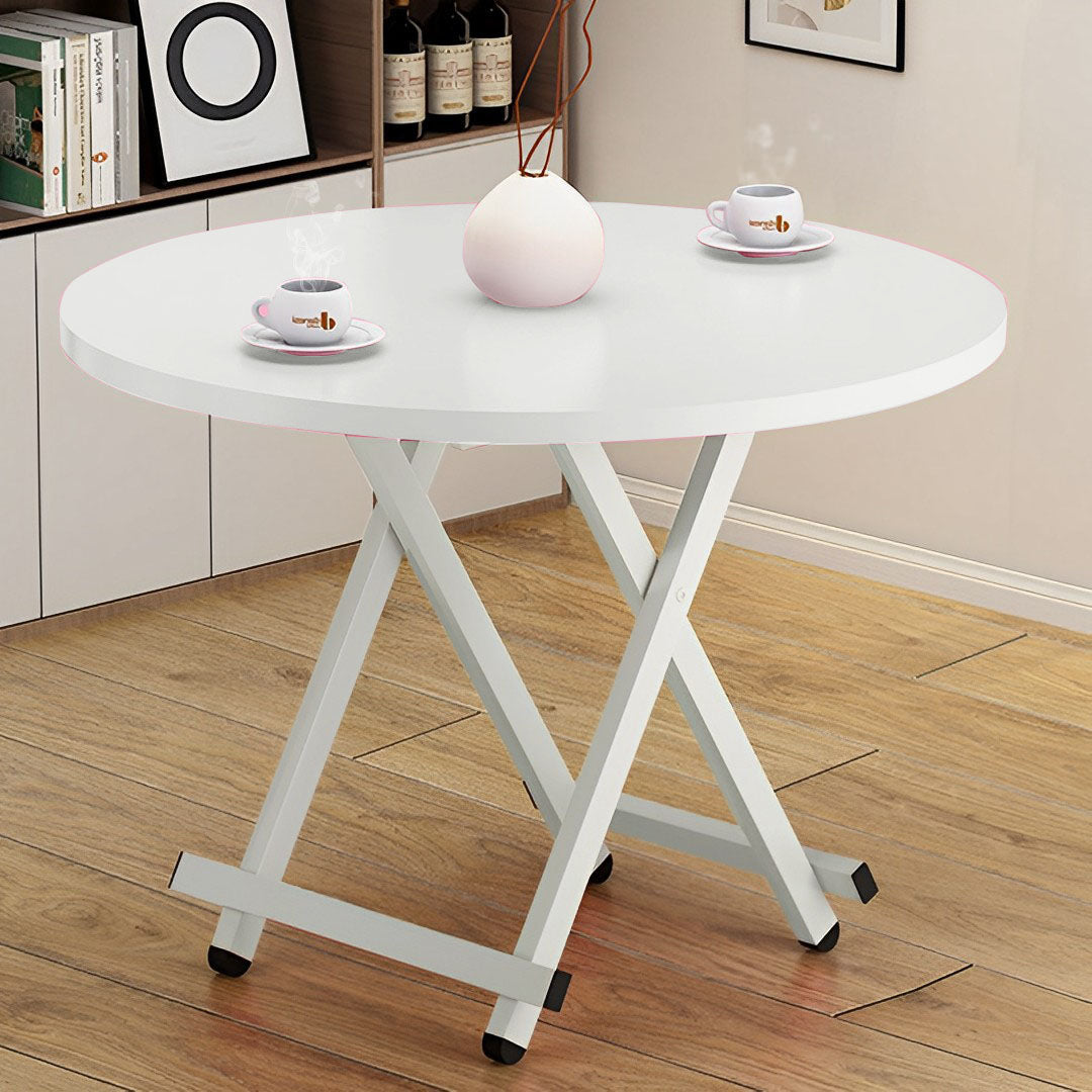 SOGA 2X White Dining Table Portable Round Surface Space Saving Folding Desk Home Decor