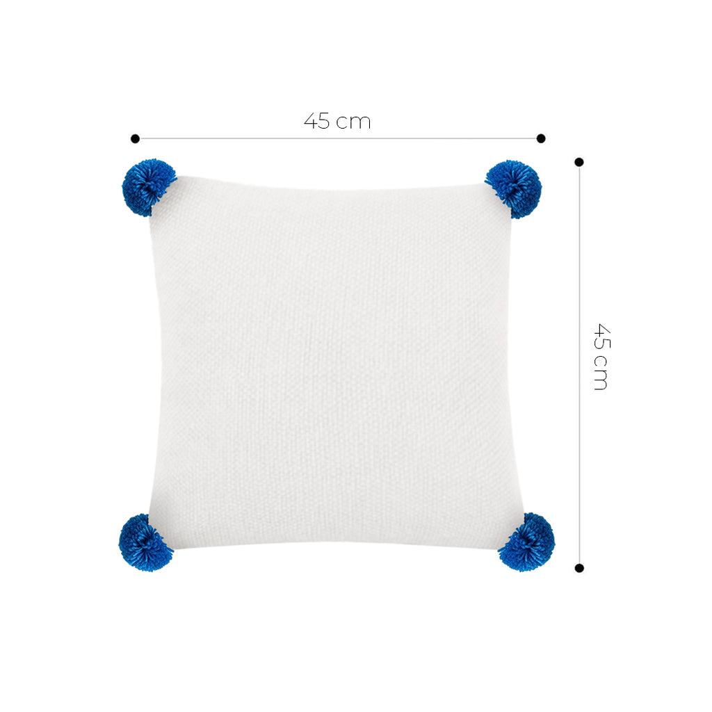 SOGA 2X 45cm Cream White Ribbed Knit Pillowcase with Blue and Yellow Pom-Poms – Modern Coastal Cushion Covers