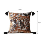 SOGA 45cm Velvet Brown/Black/Ivory Leaf Print Polyester Cushion Cover with Tassels