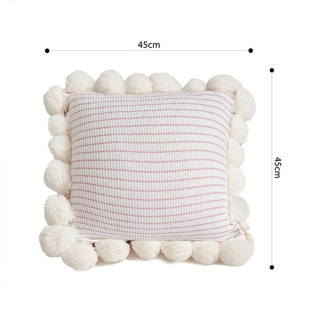 SOGA 45cm Cream Waffle Weave Pillow Cover with Pom Poms