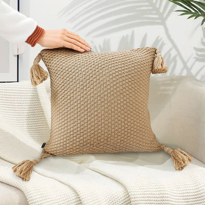 SOGA 50CM Light Brown Pillow with Tassel Accents, Rizzy Transitional Cover Throw Pillow