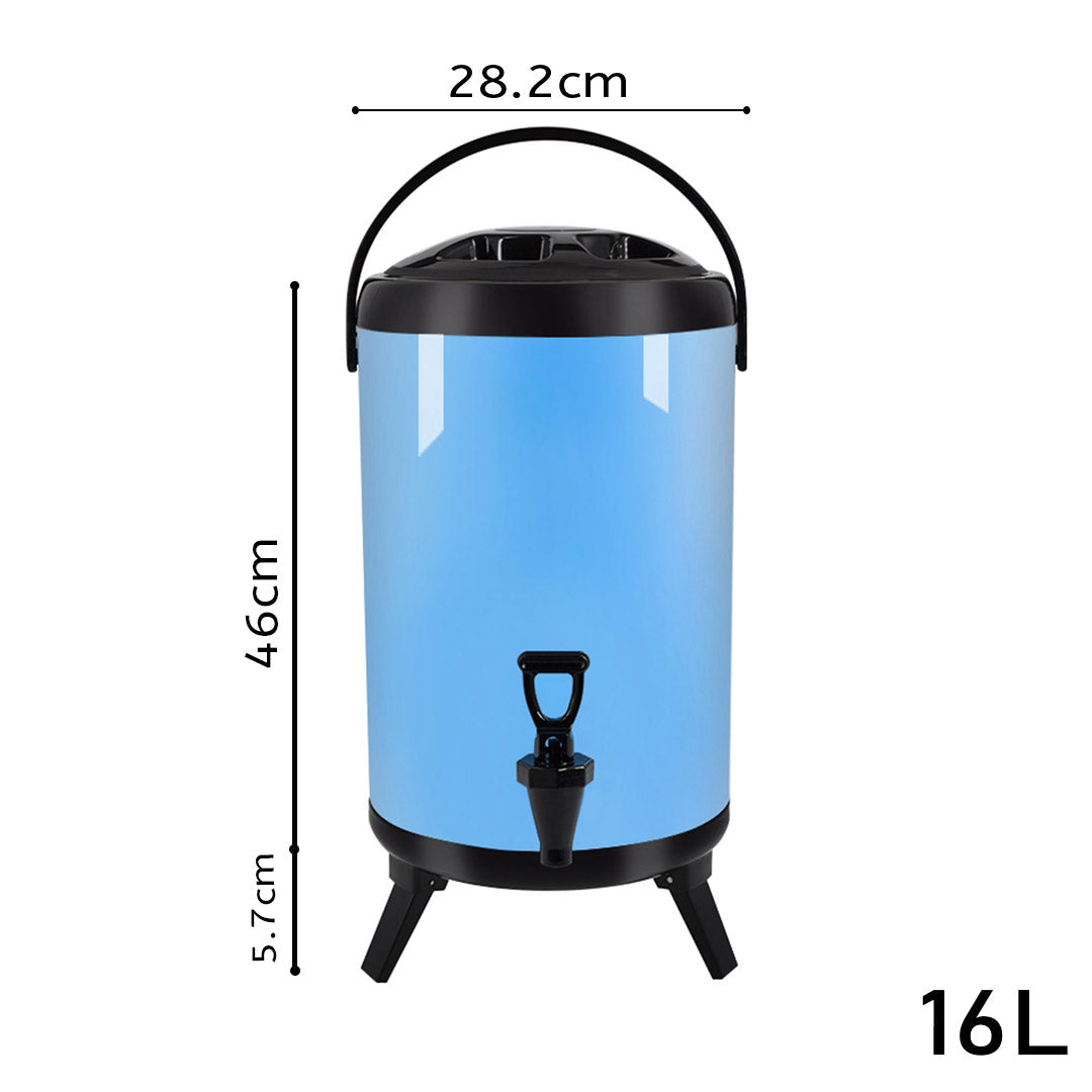 SOGA 4X 16L Stainless Steel Insulated Milk Tea Barrel Hot and Cold Beverage Dispenser Container with Faucet Blue