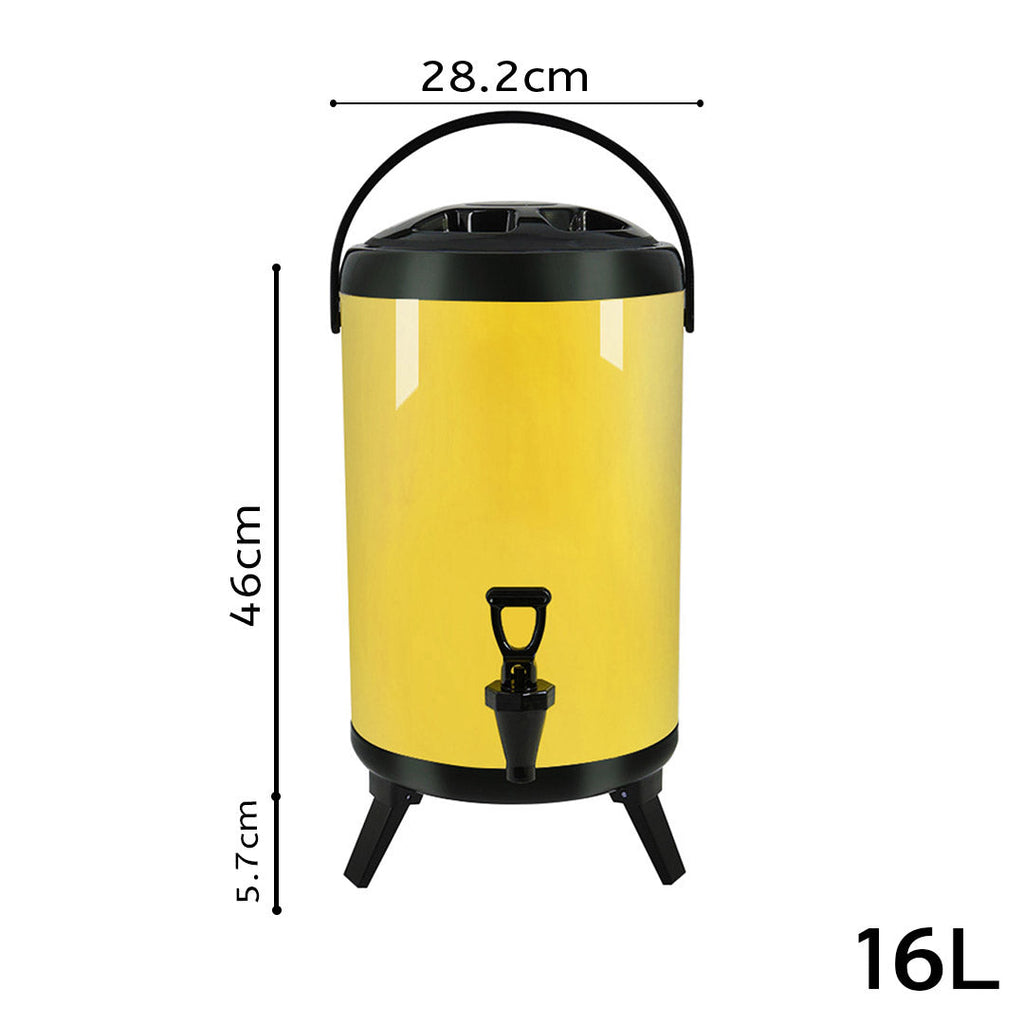 SOGA 2X 4.2 Gal Stainless Steel Insulated Milk Tea Barrel Hot and Cold Beverage Dispenser Container with Faucet Yellow