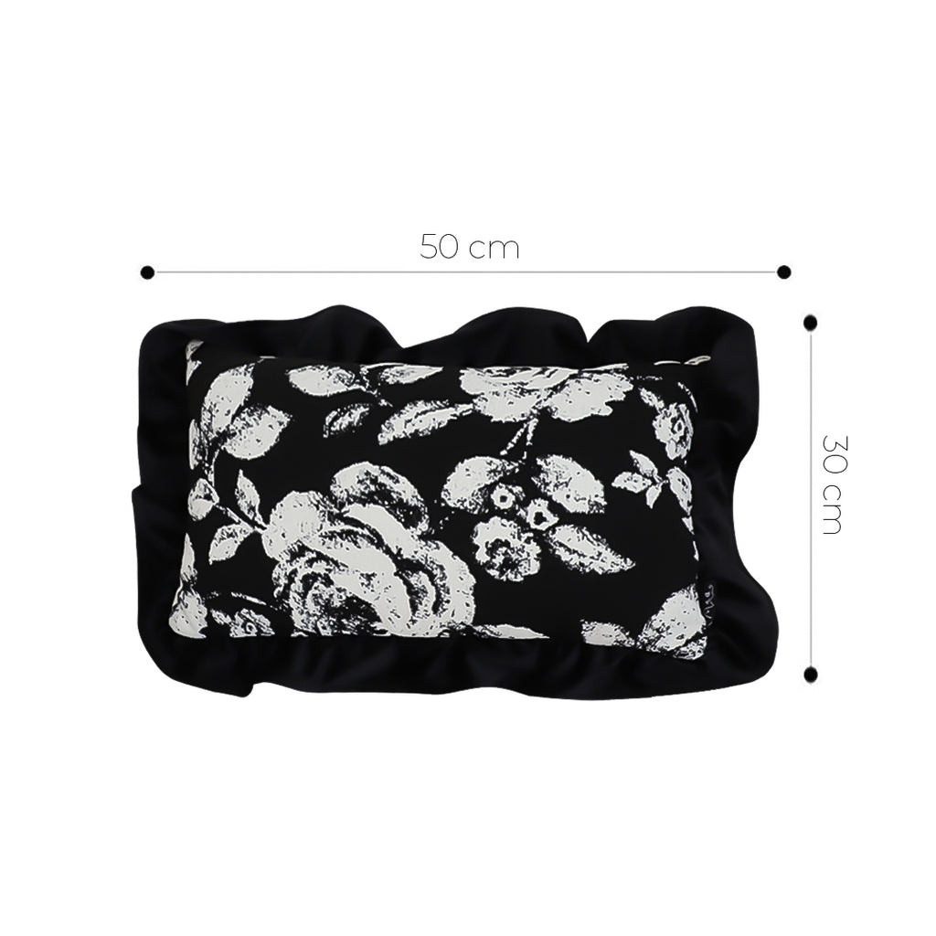 SOGA 30x50 Rectangular Rustic Black Floral Ruffle Pillow Cover