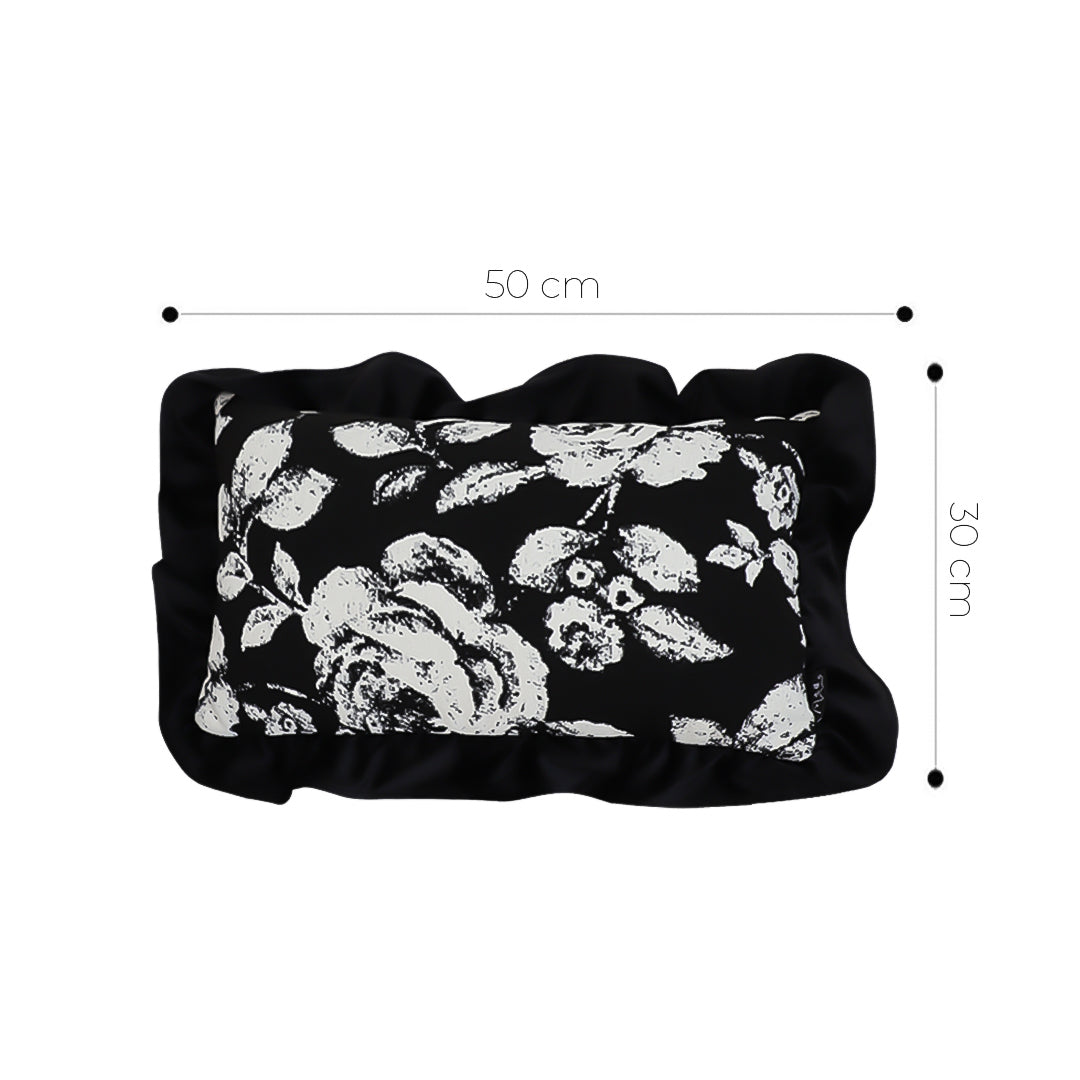 SOGA 30x50 Rectangular Rustic Black Floral Ruffle Pillow Cover