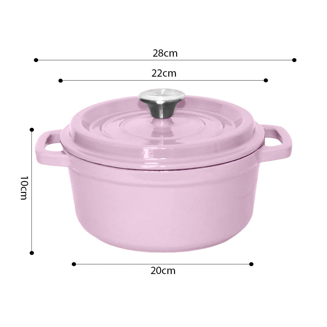 SOGA 2X 22cm Pink Cast Iron Ceramic Stewpot Casserole Stew Cooking Pot With Lid