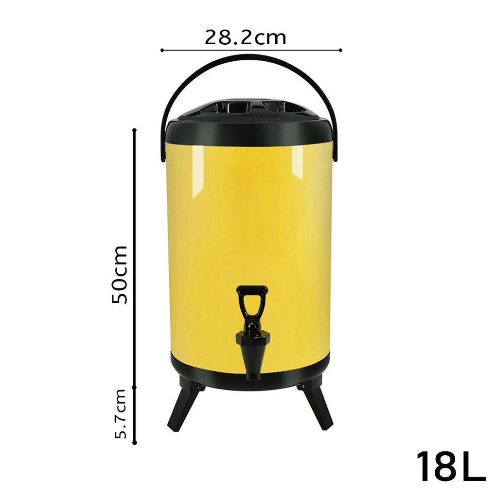 SOGA 8X 4.8 Gal Stainless Steel Insulated Milk Tea Barrel Hot and Cold Beverage Dispenser Container with Faucet Yellow