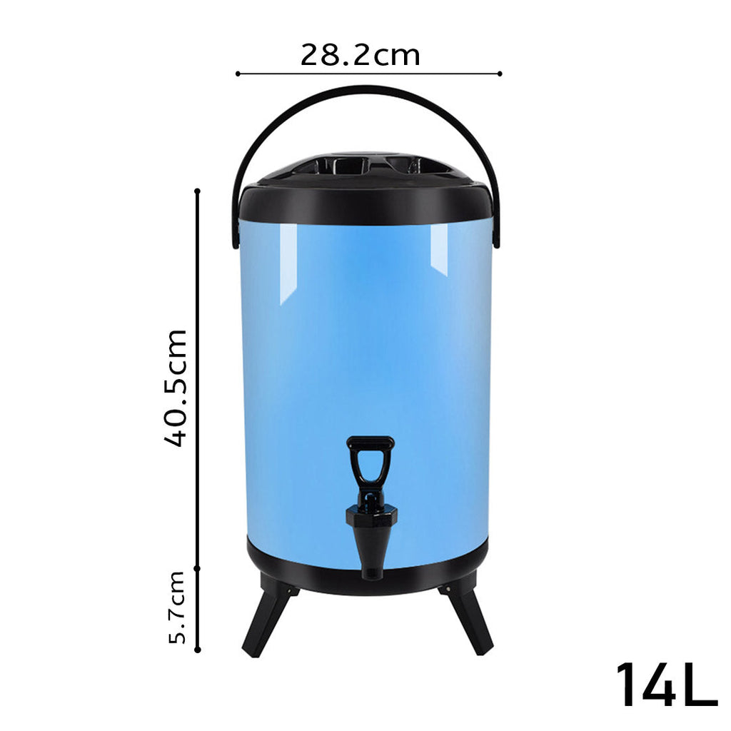 SOGA 3.7 gal Stainless Steel Insulated Milk Tea Barrel Hot and Cold Beverage Dispenser Container with Faucet Blue