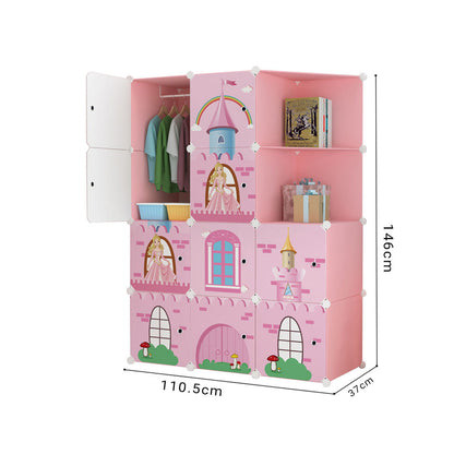 SOGA 10 Cubes Pink Castle Print Portable Wardrobe Divide-Grid Modular Storage Organiser Foldable Closet