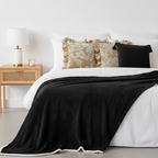 SOGA 5PC Set – Flannel Throw Blanket + Black Art Deco & Champagne Floral Ruffle Pillowcases – Cozy Decor