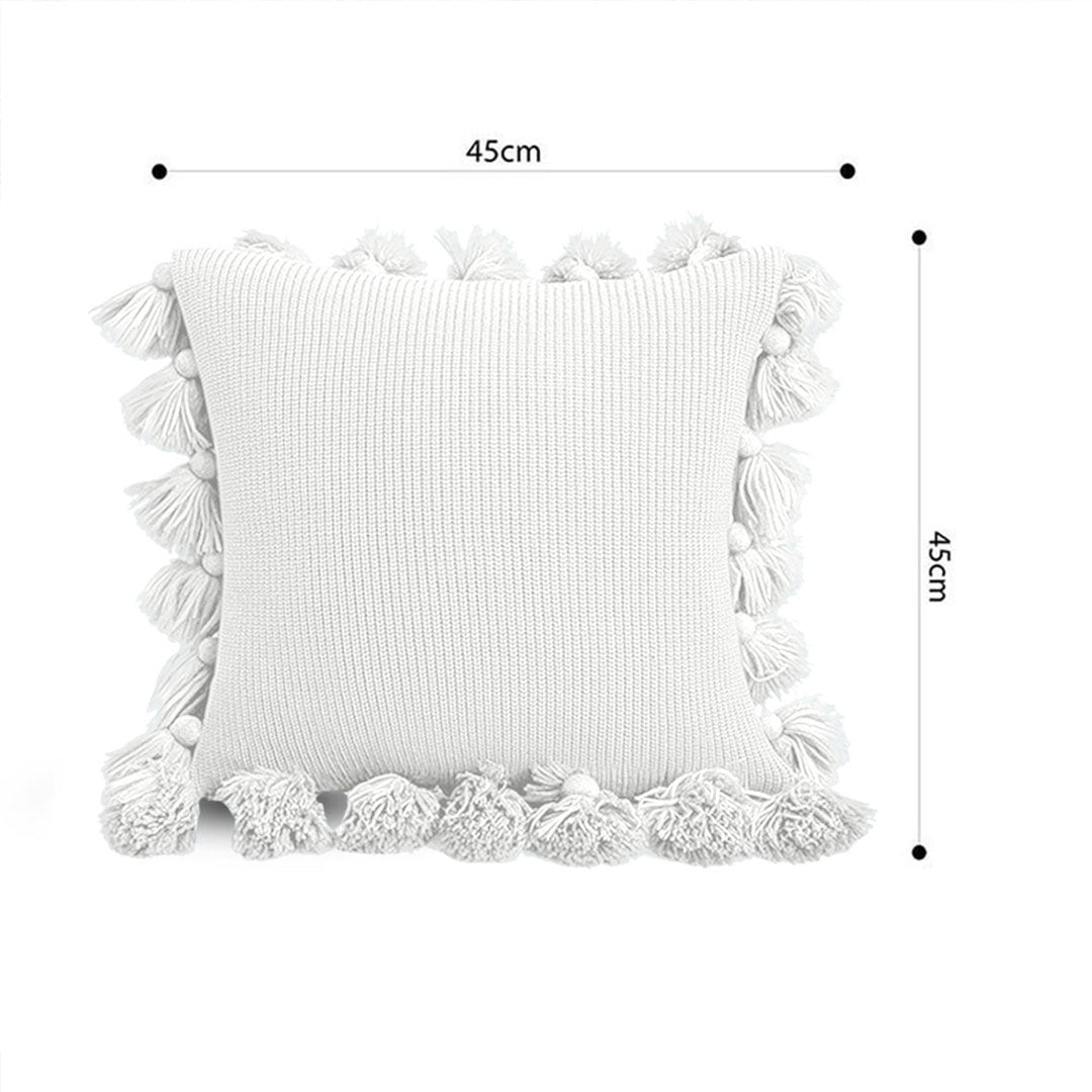 SOGA 45cm Textured Pillowcase with Pom-Pom Trim (Pure White)