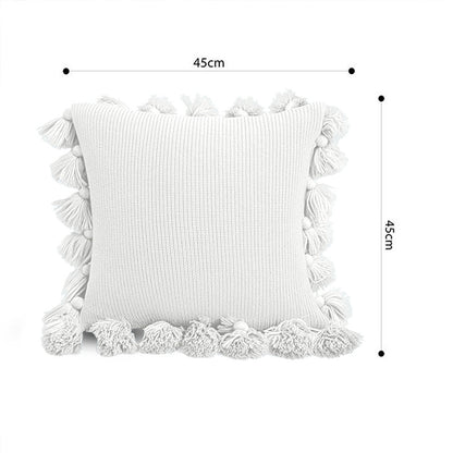 SOGA 45cm Textured Pillowcase with Pom-Pom Trim (Pure White)