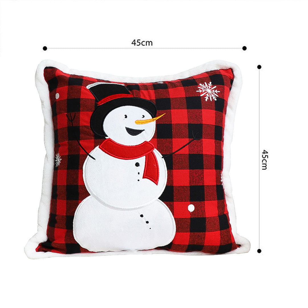 SOGA 45cm Holiday Snowman Pillowcase (Red Plaid)